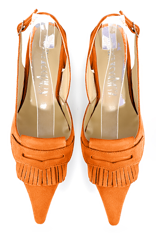 Apricot orange women's slingback shoes. Pointed toe. Medium block heels. Top view - Florence KOOIJMAN